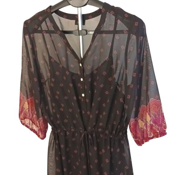 Mossimo Exotic Dress Womens Plus Sz XXL Black Red w Camisole Bohemian Semi Sheer - Picture 2 of 10